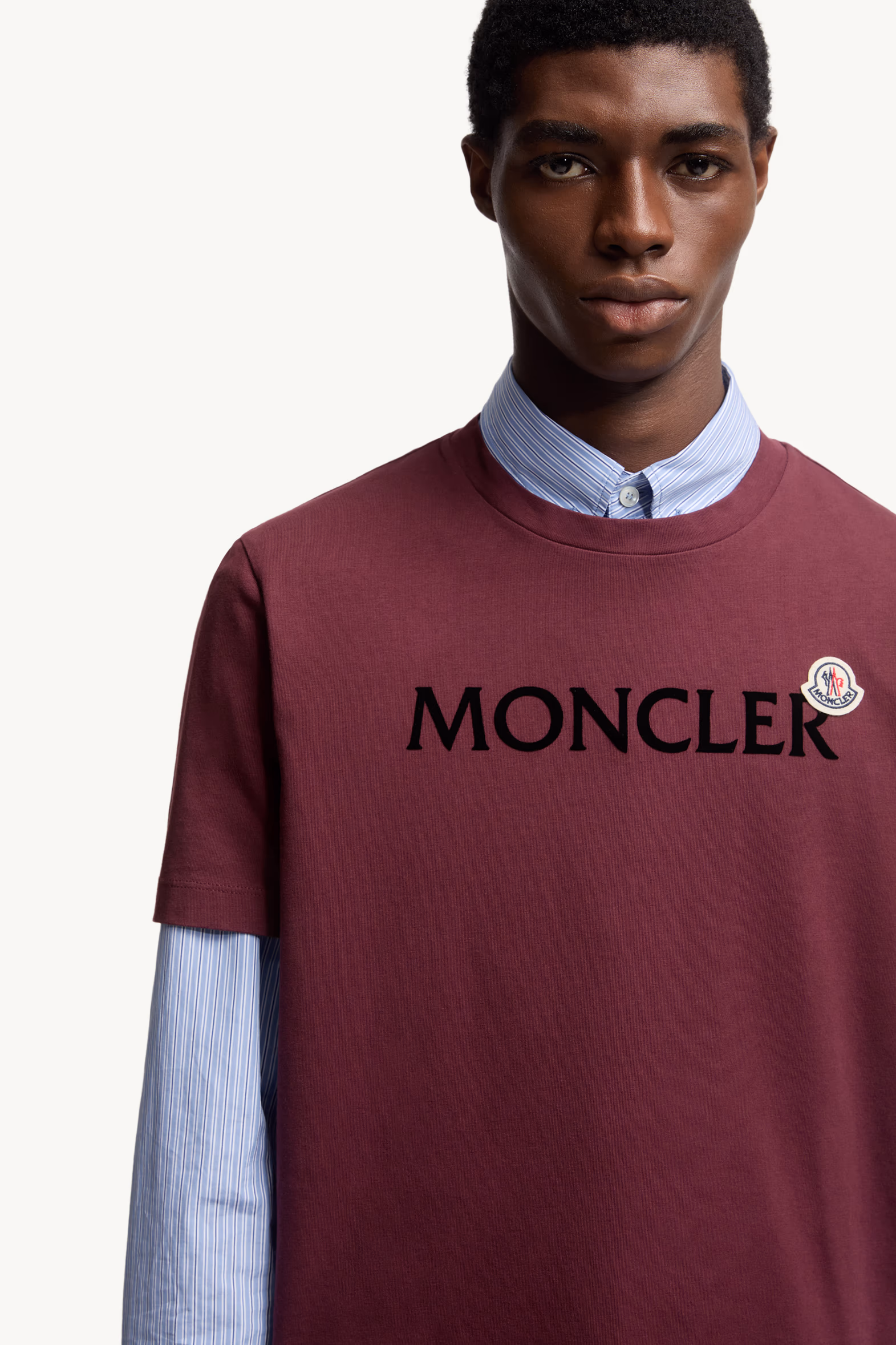 Flocked Logo Cotton T-Shirt Men Burgundy Moncler 6